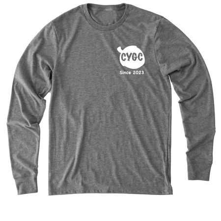 CYGC Front and Back Print White Logo, a Aluminum Grey Allmade Eco Triblend Long Sleeve Tee