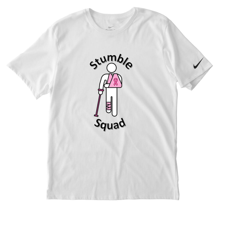 Team Stumble Squad, a White Nike Dri-FIT Jersey Blend Performance Tee