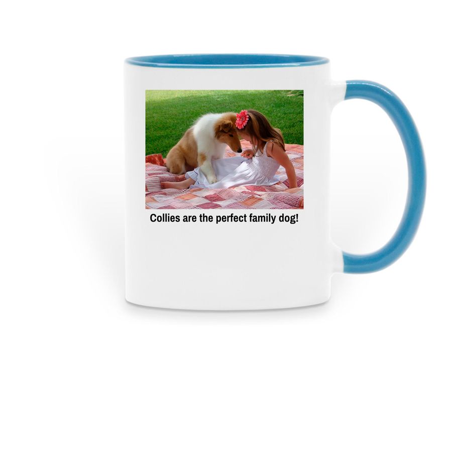 Collies are the perfect family dog!, a Light Blue Two-Tone Ceramic Mug