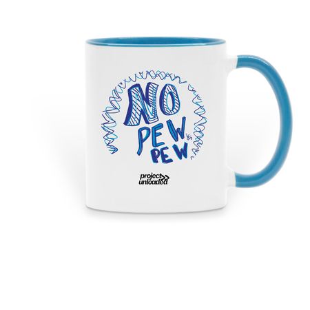 No Pew Pew Mug, a Light Blue Two-Tone Ceramic Mug