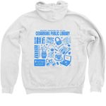 Zipped & Ready to Discover (Blue), a White Zip Up Hoodie (back-view)