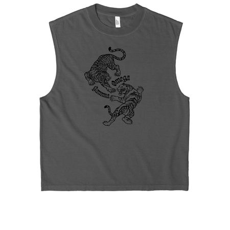 tiger stripes, a Faded Black Heavyweight Garment Dye Muscle Tee