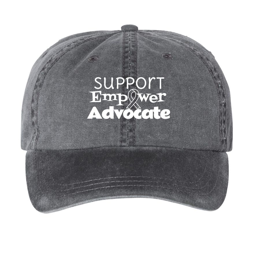 Support, Empower, Advocate., a Black Printed Pigment Dye Baseball Cap