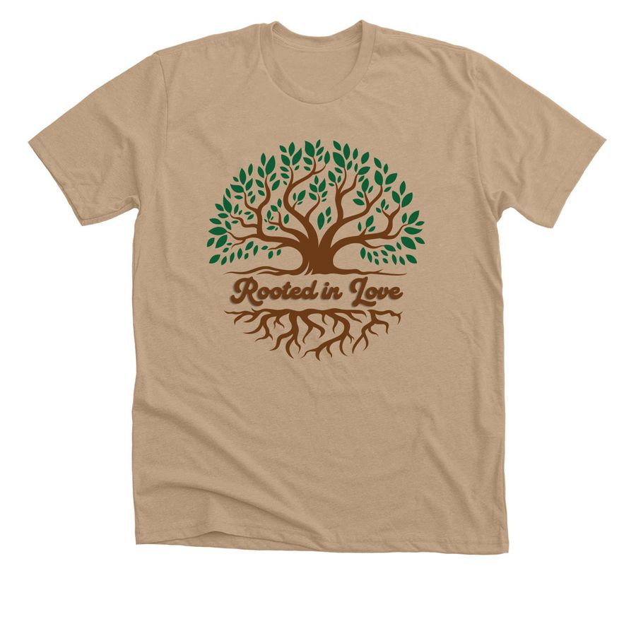 Rooted in Love, a Heather Sand Dune Premium Unisex Tee