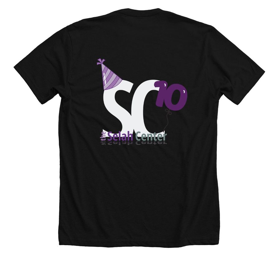 The Selah Center 10th Birthday t-shirts, a Solid Black Blend Premium Unisex Tee (back-view)