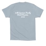 50th Reunion Shirt With Text on Back, a Light Blue Premium Cotton Tee (back-view)