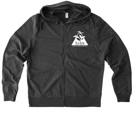 Blue Ocean Society Whale Tail Design, a Terrain Grey Allmade Organic French Terry Zip Up Hoodie