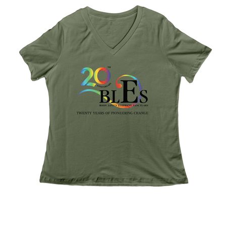 Celebrating 20 years of BLES!, a Military Green Women's Relaxed V-Neck Tee