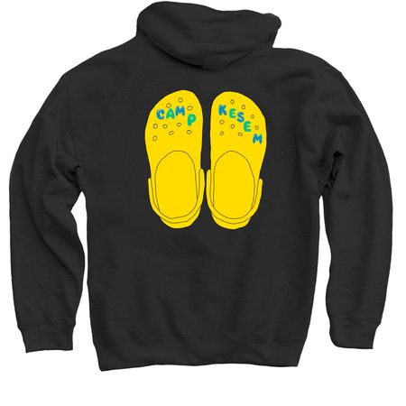 Camp Kesem Crocs, a Black Pullover Hoodie