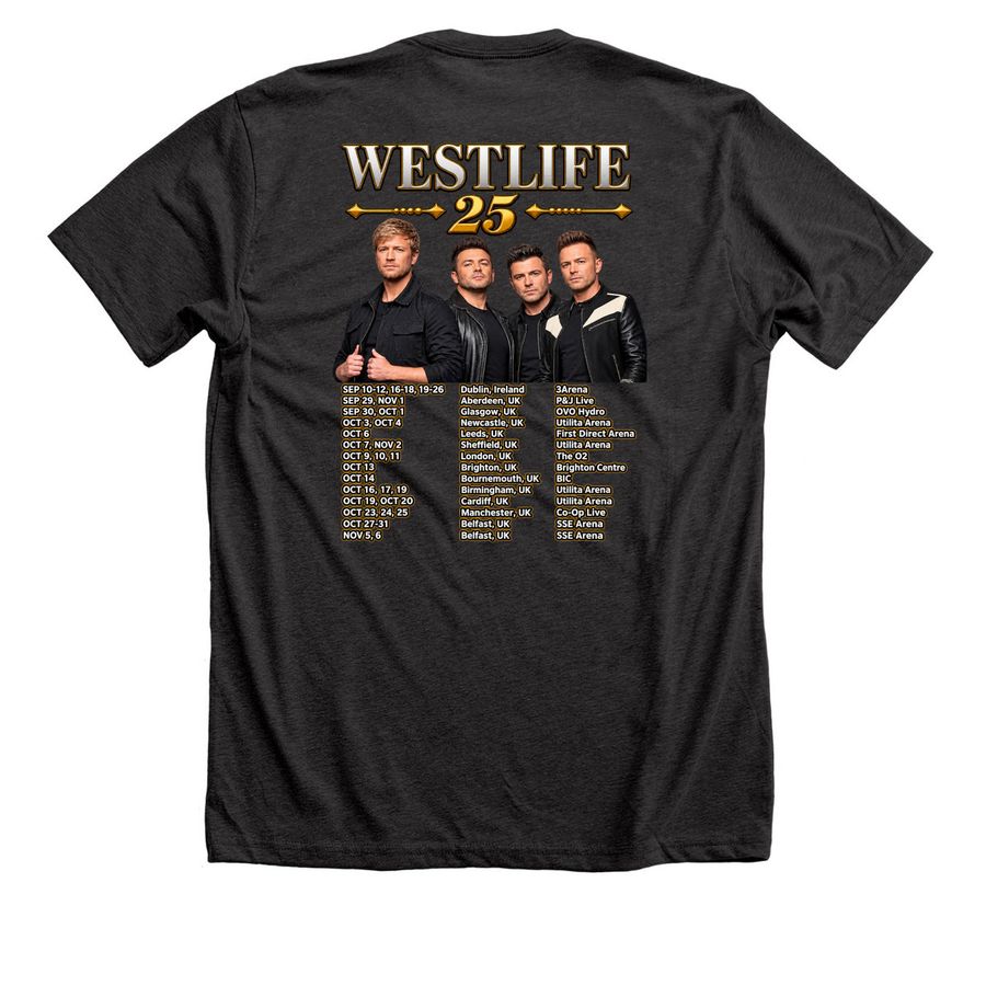 Westlife 25th Anniversary Tour Shirt, a Dark Grey Heather Premium Unisex Tee (back-view)