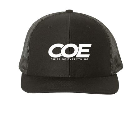 The COE Hat, a Black Printed Snapback Trucker Cap