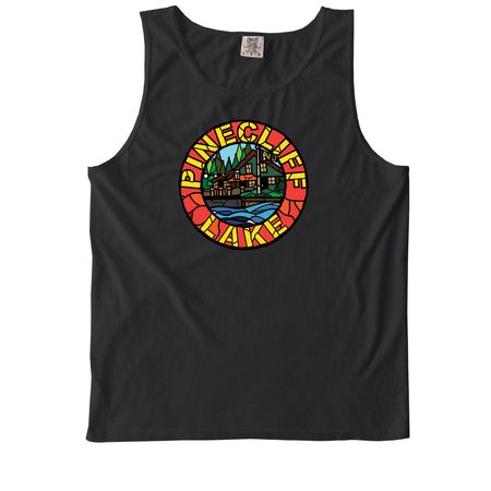 Pinecliff Lake Mosaic Shirt, a Black Comfort Colors Tank Top