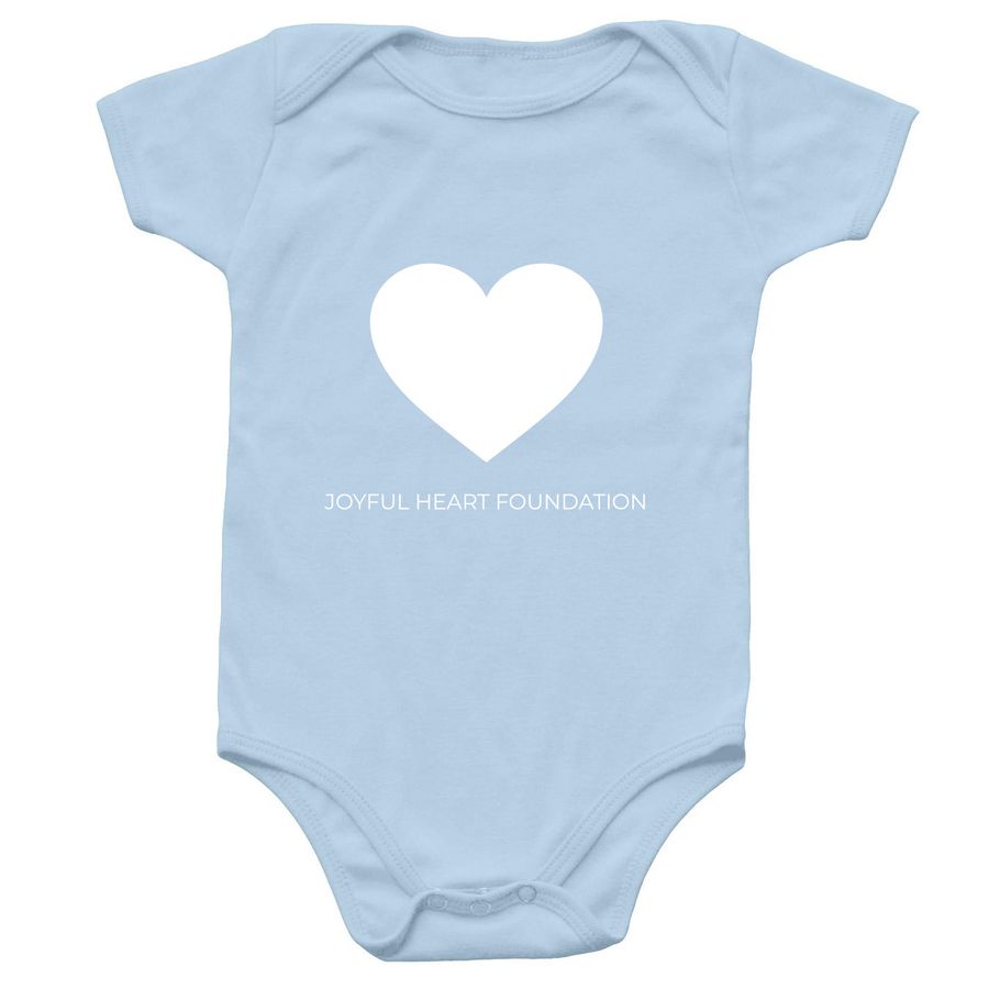 White Heart Baby Onesie, a Light Blue Infant Onesie