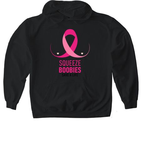 Squeeze Boobies, Save a life, a Black Gildan Softstyle Pullover Hoodie