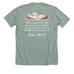 Hope For Ezra (Lift My Eyes), a Heather Sage Premium Unisex Tee (back-view)
