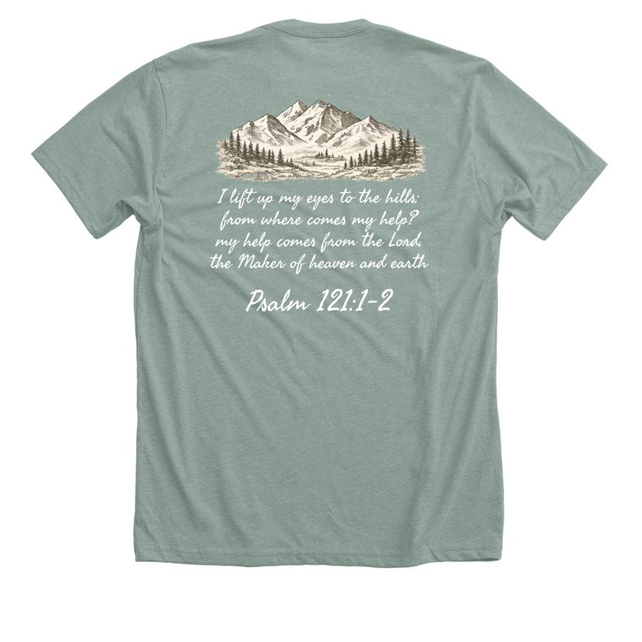 Hope For Ezra (Lift My Eyes), a Heather Sage Premium Unisex Tee (back-view)