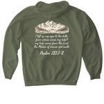Hope For Ezra (Lift My Eyes), a Military Green Gildan Softstyle Pullover Hoodie (back-view)