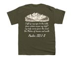 Hope For Ezra (Lift My Eyes), a Military Green Youth Unisex Tee (back-view)