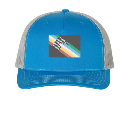 Disability Rights Are Human Rights Hat, a Cobalt Blue/ Grey Printed Five-Panel Trucker Cap