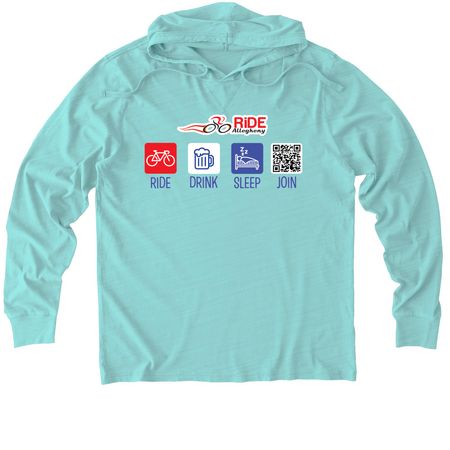 Ride-Drink-Sleep LIGHT COLORS, a Saltwater Blue Allmade Organic Cotton Mineral Dye Hoodie Tee