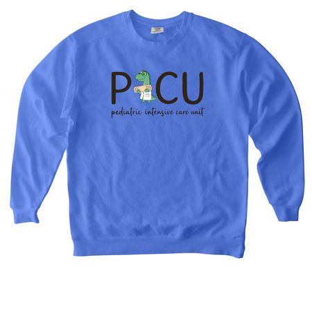 PICU Dino, a Flo Blue Comfort Colors Crewneck Sweatshirt