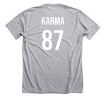 Karma, a Athletic Heather Premium Unisex Tee (back-view)