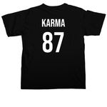 Karma, a Black Comfort Colors Unisex Tee (back-view)