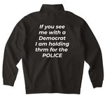 Laughing at ourselves, a Black Midweight Quarter Zip Pullover (back-view)