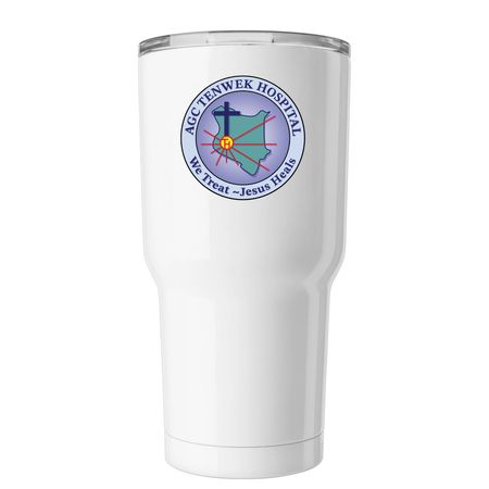 FOT Travel Mug, a White Insulated Tumbler (back-view)