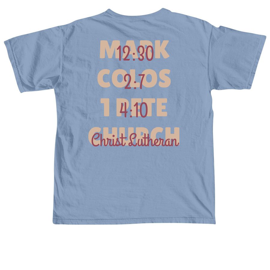 Love-Grow-Serve, a Washed Denim Comfort Colors Unisex Tee (back-view)