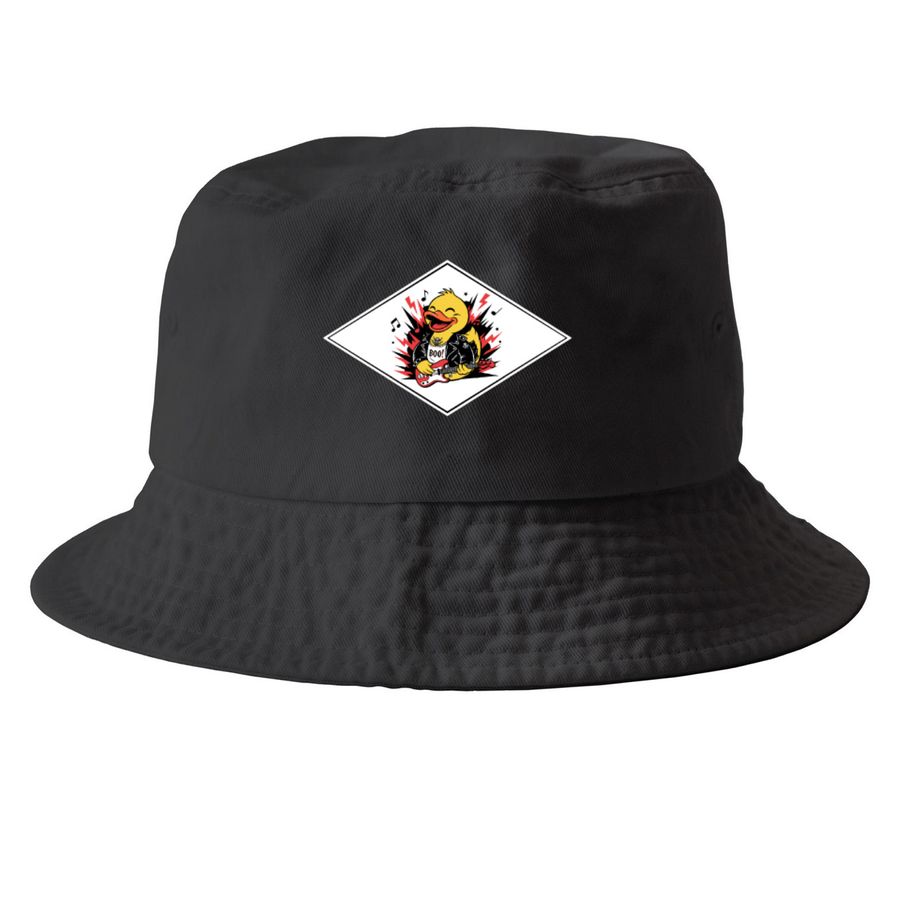 ROCKER DUCK CAPS, a Black Printed Bucket Hat