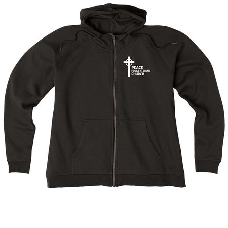 Peace Logo Zips, a Deep Black Allmade Women?s Organic CVC Zip-Up Hoodie