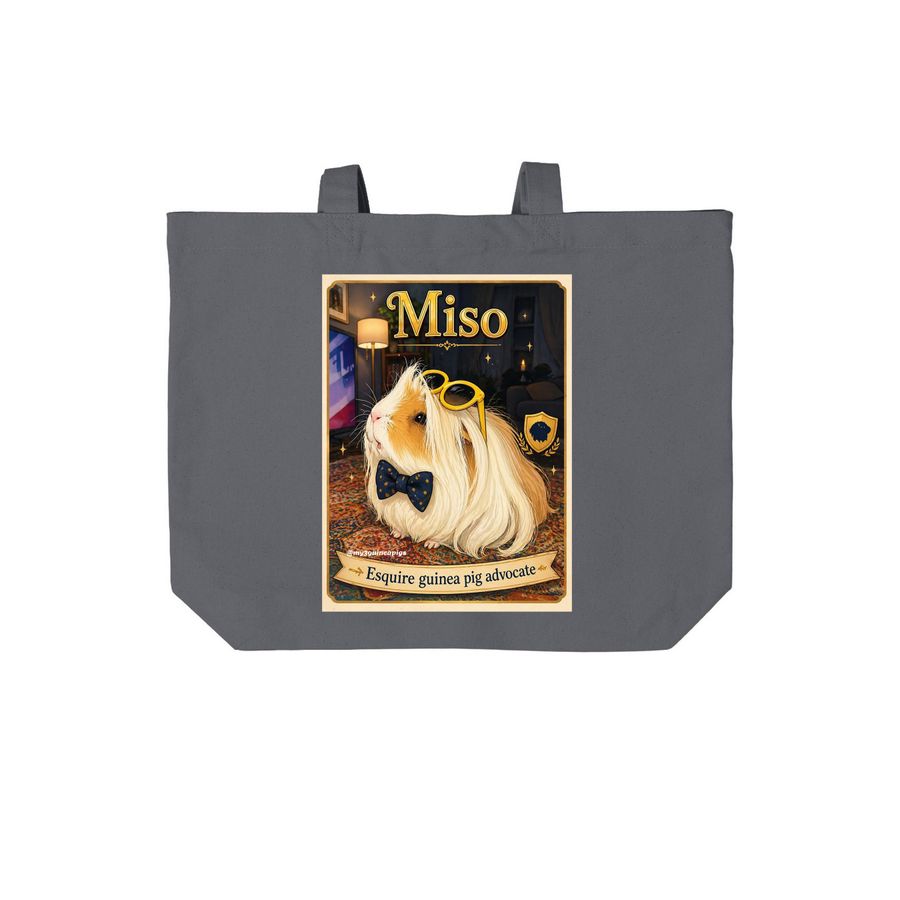 Miso?s Vet Bills, a Storm Grey Cotton Canvas Tote Bag