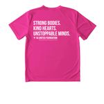 Signature Pink SGU Shirt, a Neon Pink Youth Performance Tee (back-view)