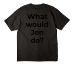 What would Jen do?, a Black Unisex Heavyweight Tee (back-view)