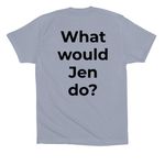 What would Jen do?, a Vintage Denim Premium Cotton Tee (back-view)
