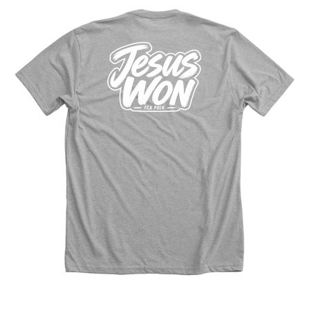 Jesus Won: The Four, a Athletic Heather Premium Unisex Tee (back-view)
