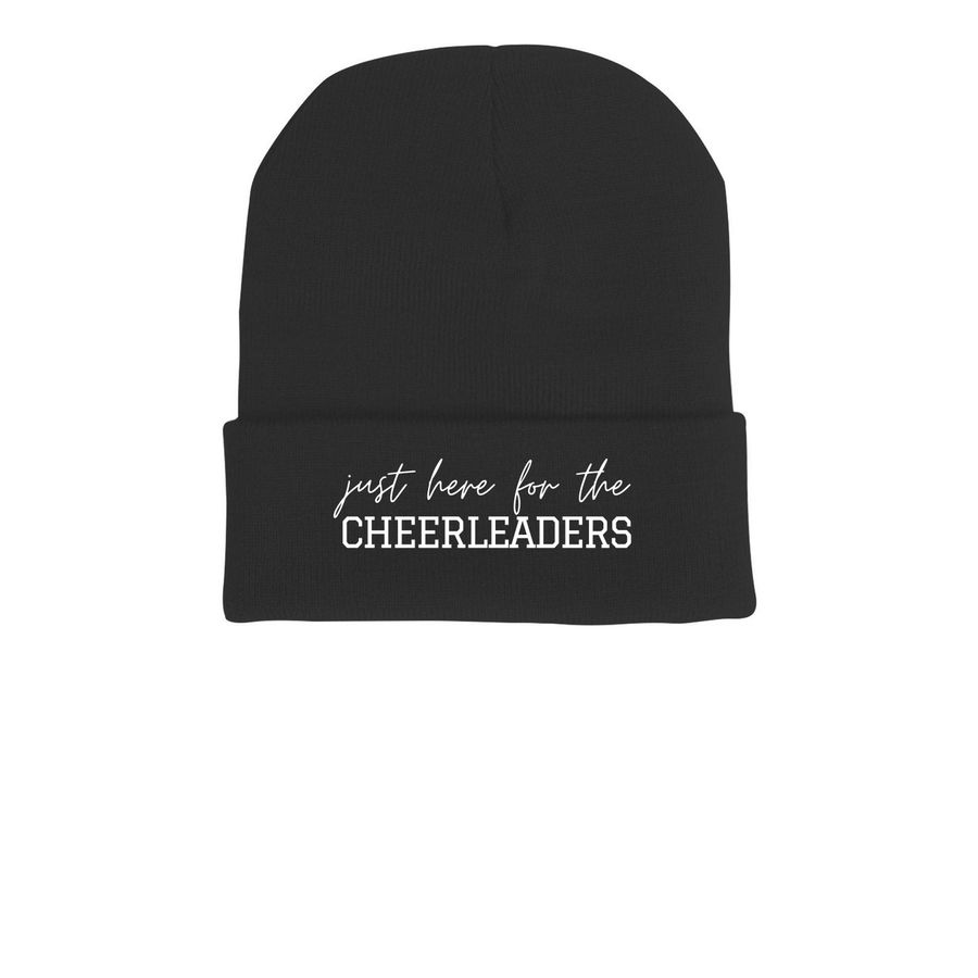 Just Here For The Cheerleaders Beanie, a Black Printed Cuffed Beanie