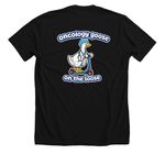 Oncology Goose, a Solid Black Blend Premium Unisex Tee (back-view)