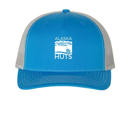 Alaska Huts Hats, a Cobalt Blue/ Grey Printed Five-Panel Trucker Cap