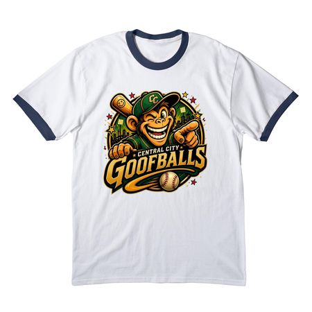Central City Goofballs, a White/ Navy Cotton Ringer Tee