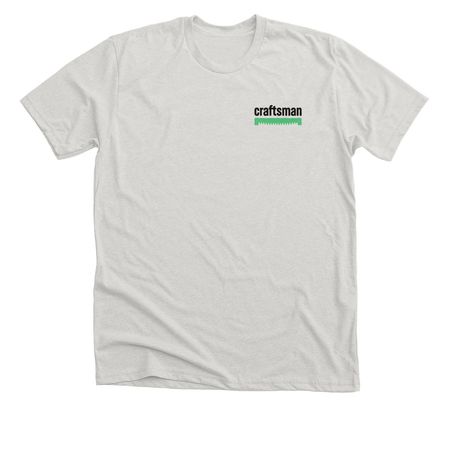Rooted in the Work., a Heather Cement Premium Unisex Tee (back-view)