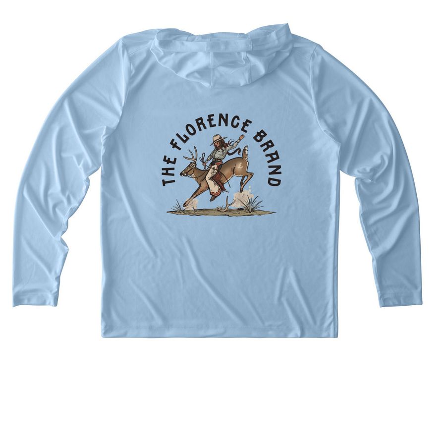 The Florence Brand, a Light Blue UV Performance Long Sleeve Hoodie (back-view)