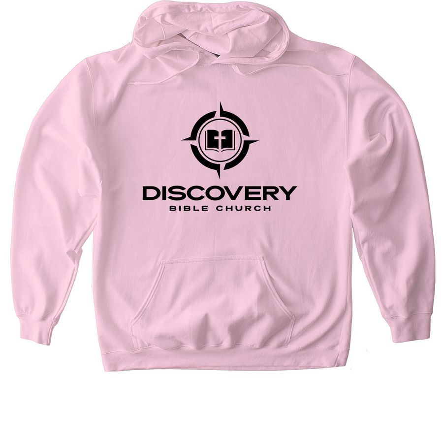 Outreach Hoodie - Black Logo, a Light Pink Gildan Softstyle Pullover Hoodie
