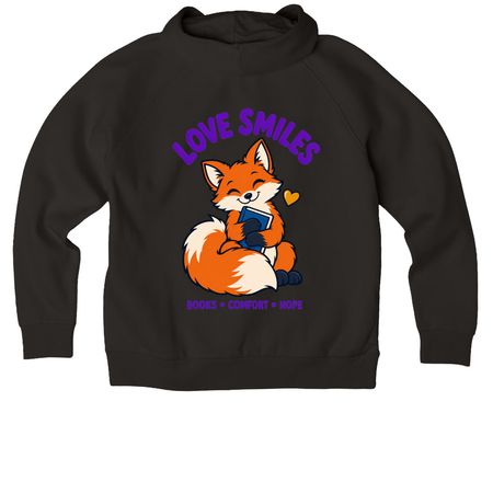 Love Smiles: Books, Comfort & Hope, a Deep Black Allmade Organic CVC Pullover Hoodie (back-view)