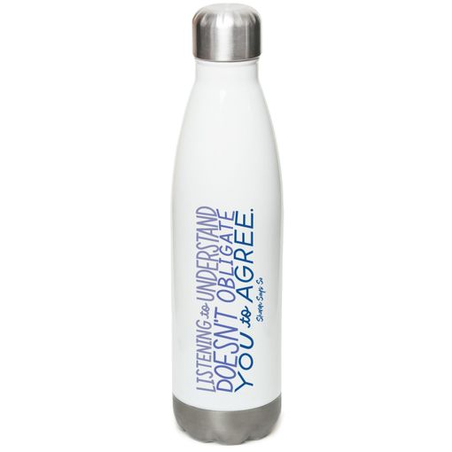 Listening To Understand, Blue Logo White Stainless Steel Water Bottle