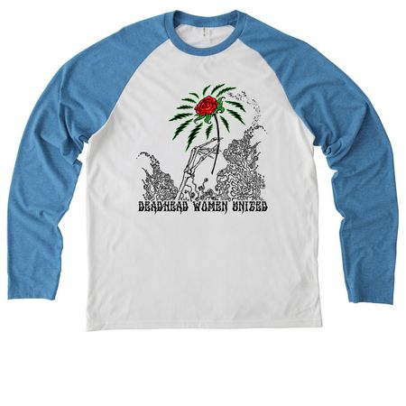 Deadhead Women United, a Azure Blue/ Bright White Allmade Eco Triblend Colorblock Raglan Long Sleeve Tee