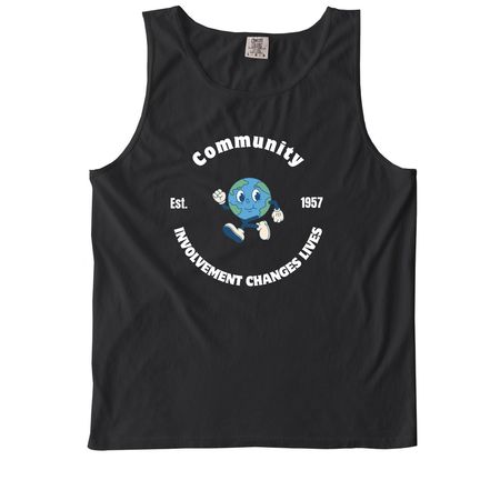 Cartoon Community Involvement, a Black Comfort Colors Tank Top