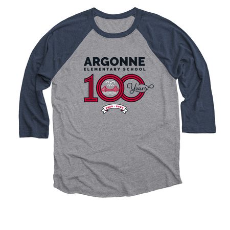 100 Years of Argonne, a Vintage Navy and Premium Heather 3/4 Sleeve Baseball Tee