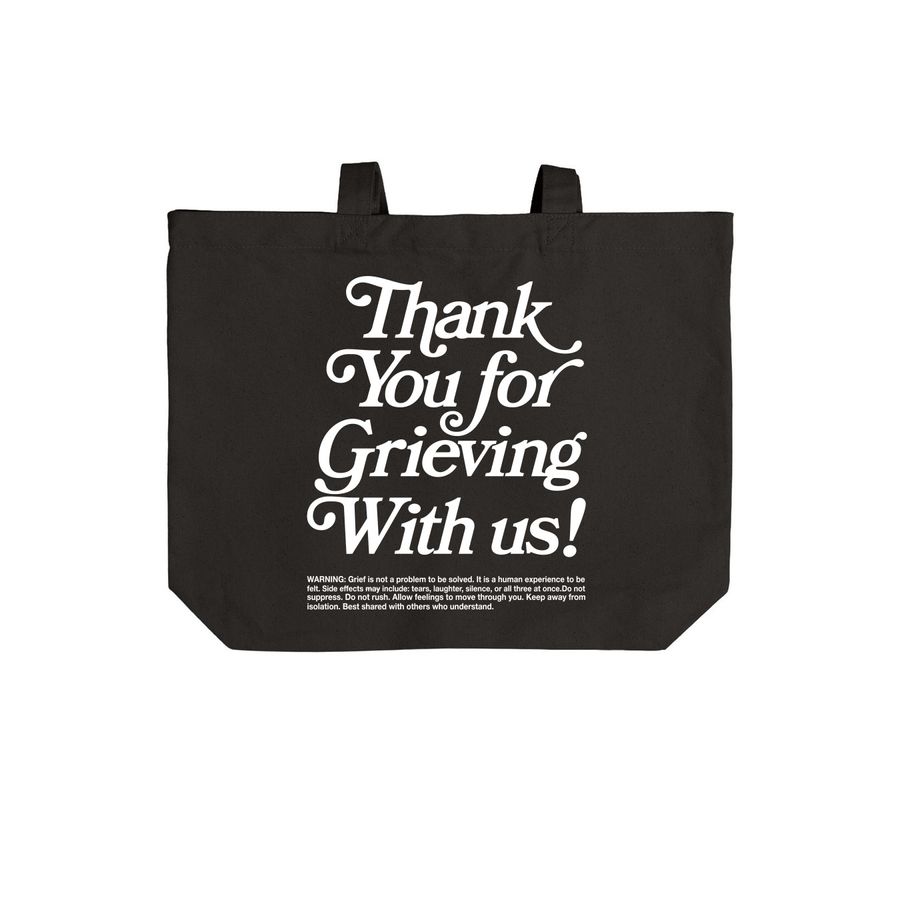 Thank you for grieving with us., a Deep Black Cotton Canvas Tote Bag (back-view)